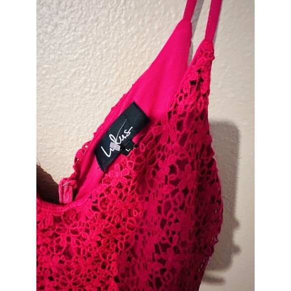 Lulus Believe in Love Magenta Backless Skater Mini Dress SZ M Lace Romantic - Picture 12 of 15
